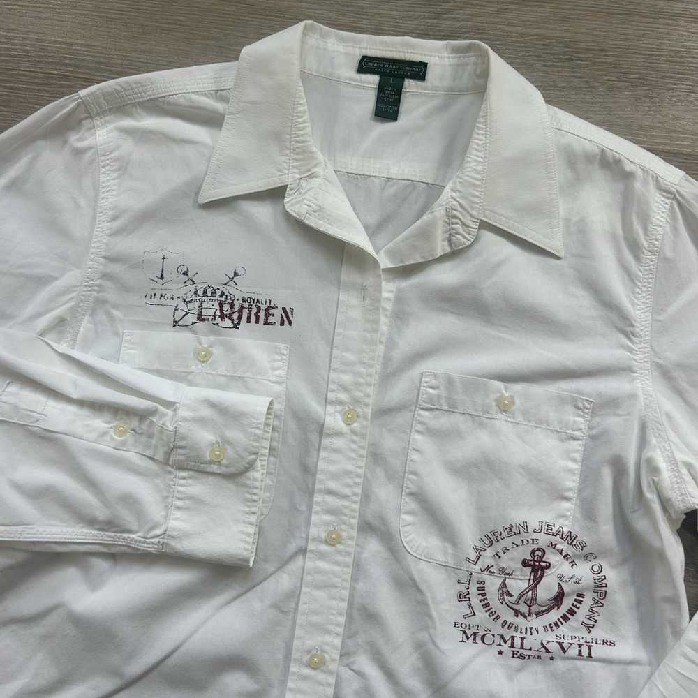 Lauren Jeans Company Ralph Lauren Large White Shirt Naval Anchor LRL Button Up